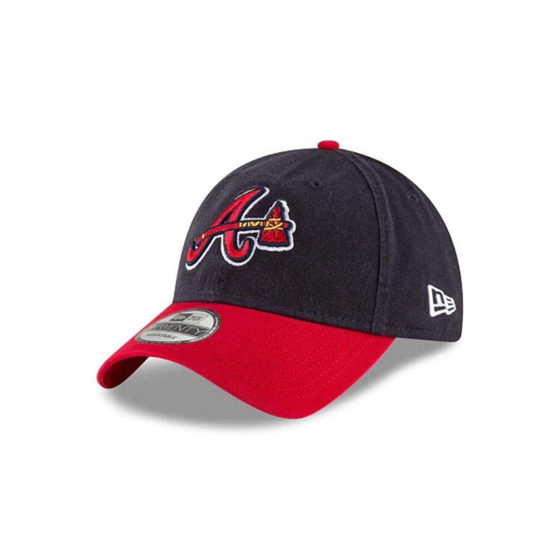 Atlanta Braves New Era MLB 9TWENTY 920 Adjustable Cap Hat Navy Blue Crown Red Visor Team Color Axe Logo