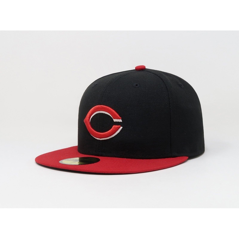 Cincinnati Red New Era 59FIFTY 5950 Fitted Cap Hat Black Crown/Visor Red/White Logo