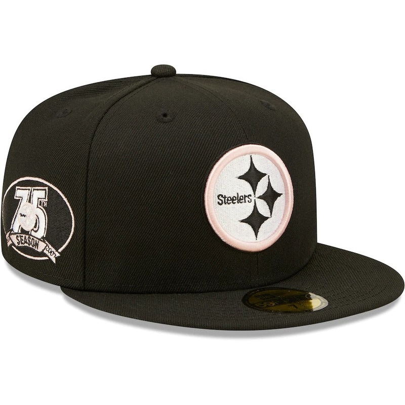 New Era Black Pittsburgh Steelers 75th Season Pink Undervisor 59FIFTY Fitted Hat