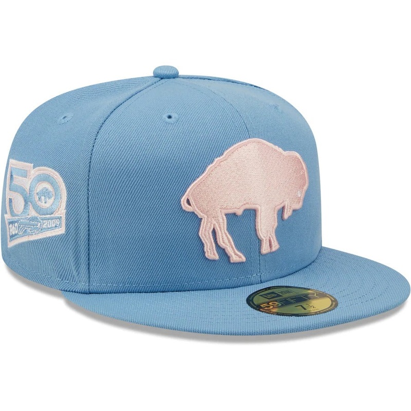 New Era Buffalo Bills Light Blue 50th Anniversary Historic Logo Pink Undervisor 59FIFTY Fitted Hat