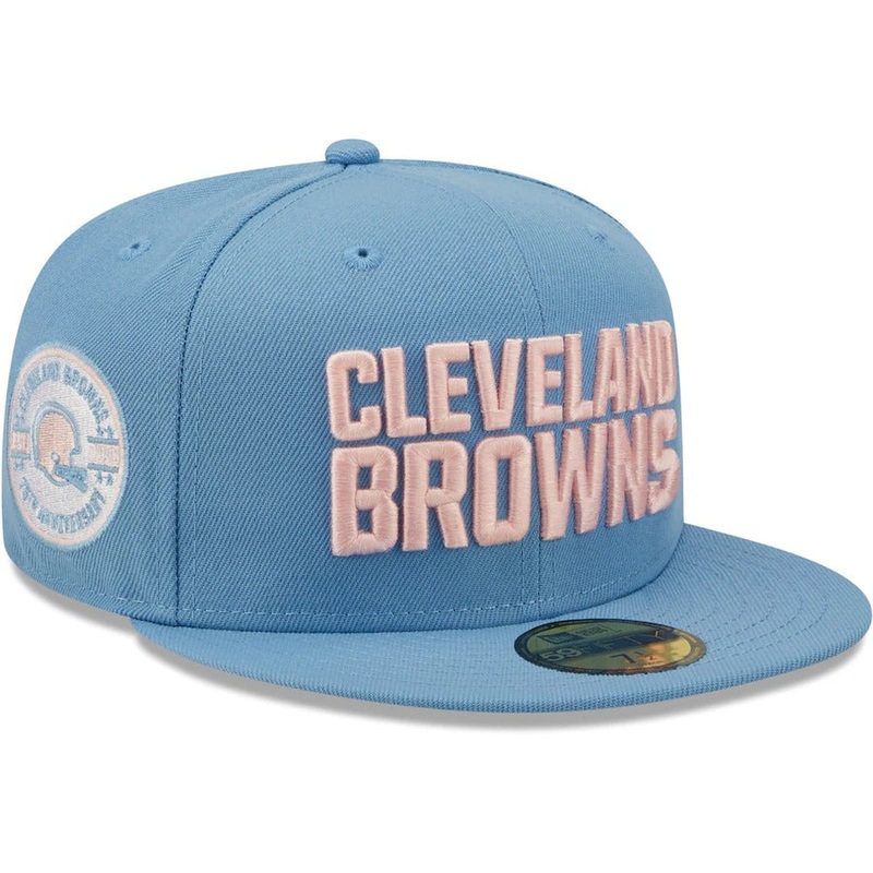 New Era Cleveland Browns Light Blue 75th Anniversary Pink Undervisor 59FIFTY Fitted Hat