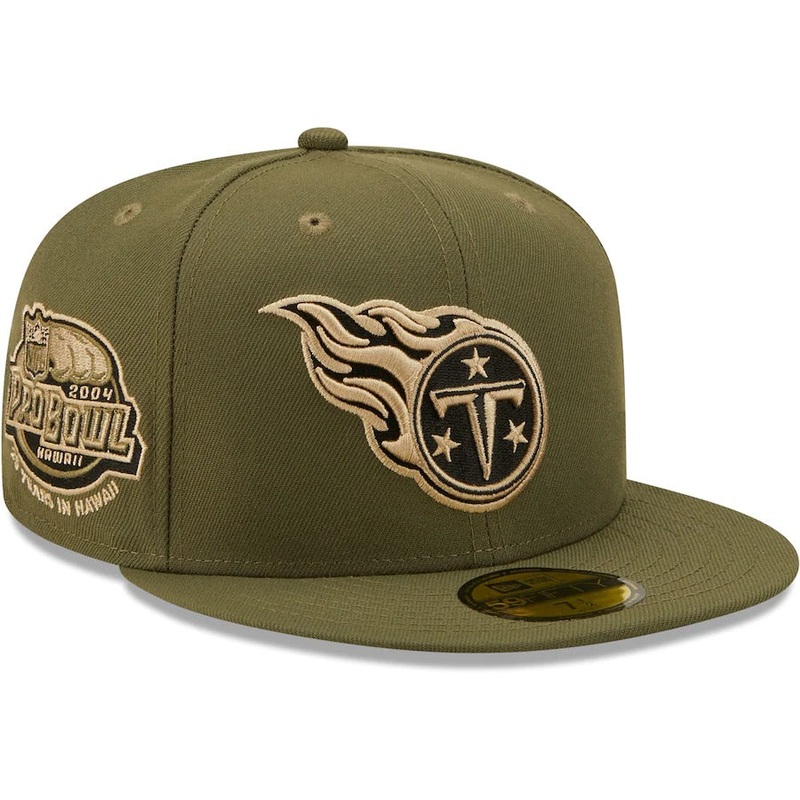 New Era Tennessee Titans Olive 2004 Pro Bowl Camo Undervisor 59FIFTY Fitted Hat