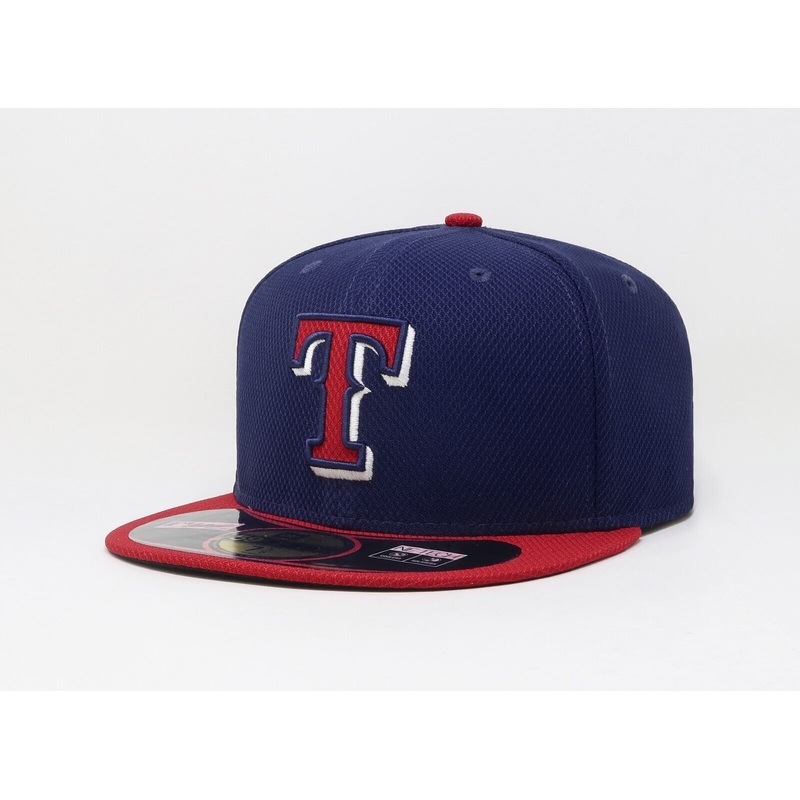 Texas Rangers New Era 59FIFTY 5950 Fitted Diamond Era Cap Hat Royal Blue Crown Red Visor Red/White Logo