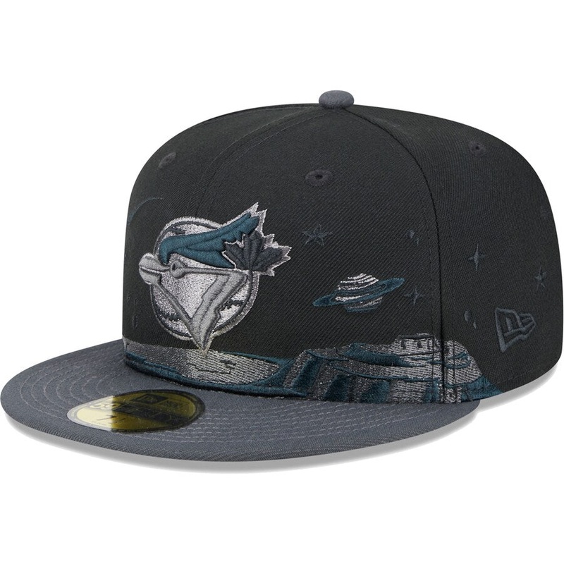 Toronto Blue Jays New Era MLB 59FIFTY 5950 Fitted Cap Hat Black Crown Dark Gray Visor Gray Logo (Planetary)