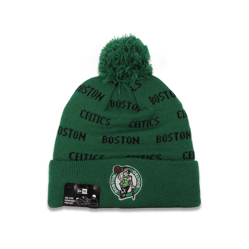Boston Celtics New Era NBA Cuffed Pom Repeat A3 Knit Beanie Hat Green/Black Text Crown/Visor Team Color Logo
