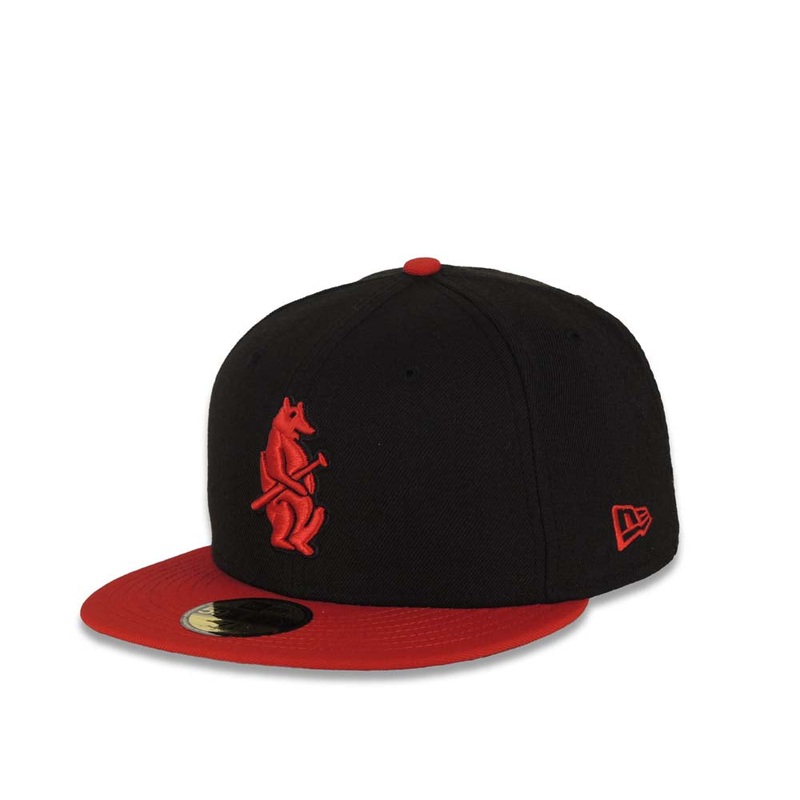 Chicago Cubs New Era MLB 59FIFTY 5950 Fitted Cap Hat Black Crown Red Visor Red/Black Cooperstown Logo