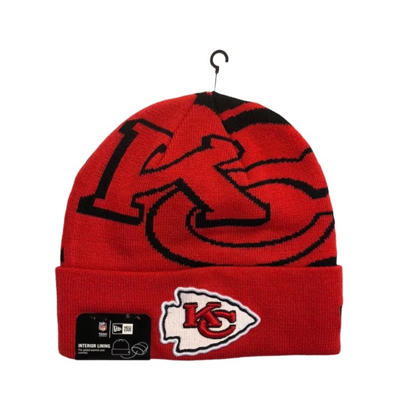 Kansas City Chiefs New Era NFL Cuffed Whiz A3 Knit Beanie Hat Red Crown/Visor Team Color Logo