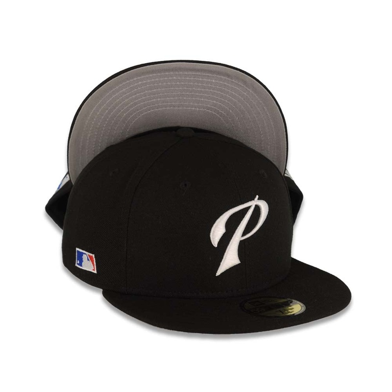 San Diego Padres New Era MLB 59FIFTY 5950 Fitted Cap Hat Black Crown/Visor White P Logo Batterman Batty Side Patch 619 Script Back Logo