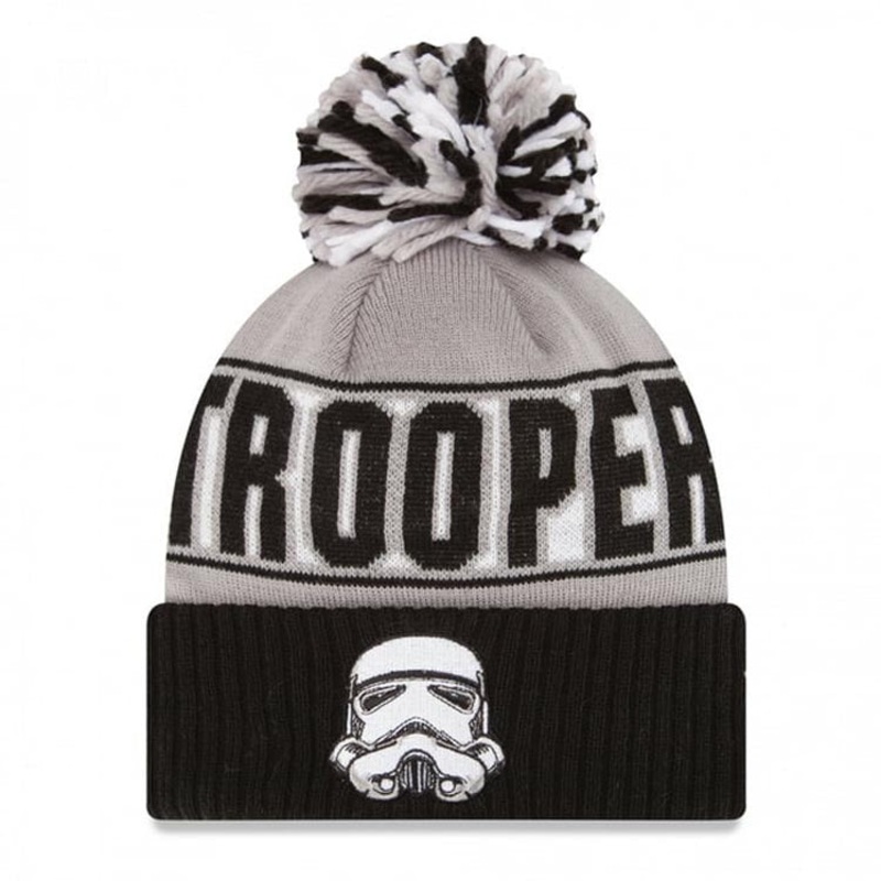 Storm Trooper New Era Star Wars Cuffed Pom Rep Your Team Knit Hat Black/White/Gray Crown/Visor White Logo