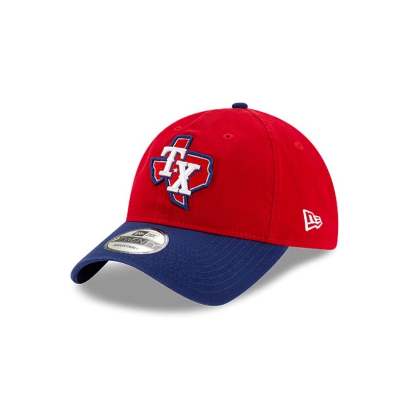 Texas Rangers New Era MLB 9TWENTY 920 Adjustable Cap Hat Red Crown Royal Blue Visor Team Color State Map Logo
