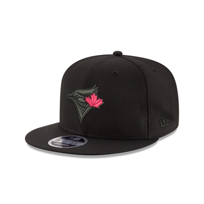 Toronto Blue Jays MLB New Era Men’s Black On Black Red Leaf 9Fifty Snapback