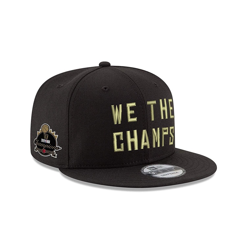 Toronto Raptors NBA New Era Men’s Black 9Fifty Gold WTC Champions Hat Side Patch Snapback