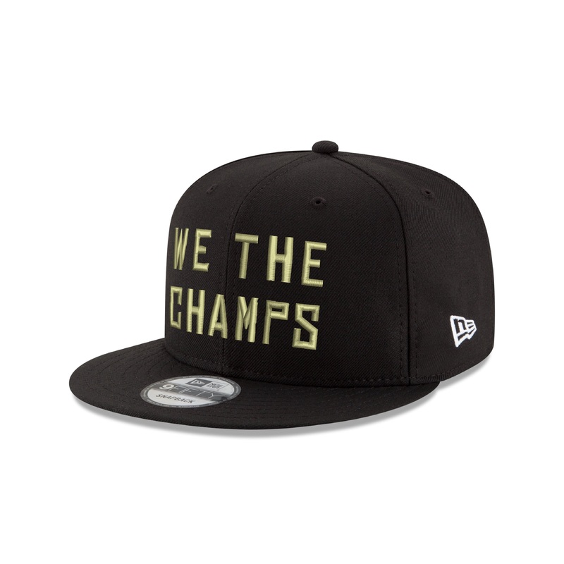 Toronto Raptors NBA New Era Men’s Black 9Fifty Gold WTC Champions Hat Side Rectangle Patch Snapback