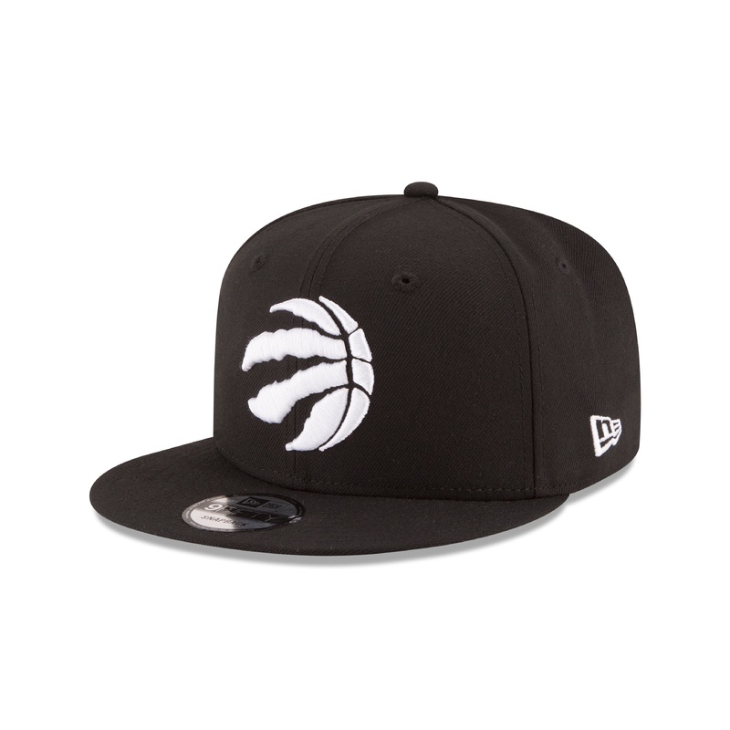 Toronto Raptors NBA New Era Men’s Black 9Fifty White Logo Champions Hat Side Rectangle Patch Snapback