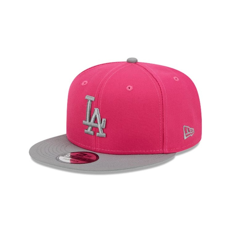 (Youth) Los Angeles Dodgers New Era MLB 9FIFTY 950 Kid Snapback Cap Hat Pink Crown Gray Visor Gray Logo (2-Tone Color Pack)