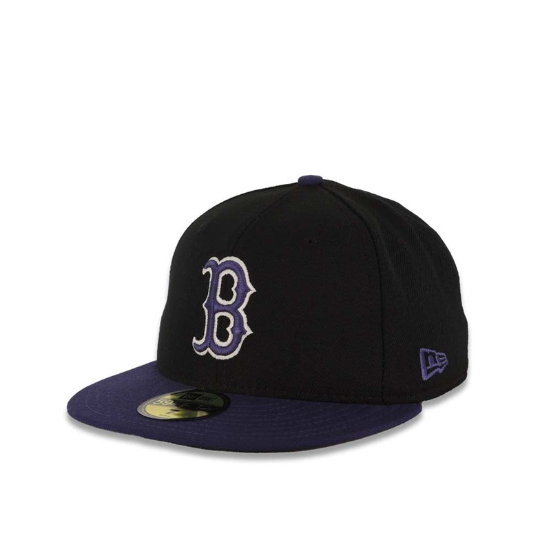 Boston Red Sox New Era MLB 59FIFTY 5950 Fitted Cap Hat Black Crown Purple Visor Purple/White Logo