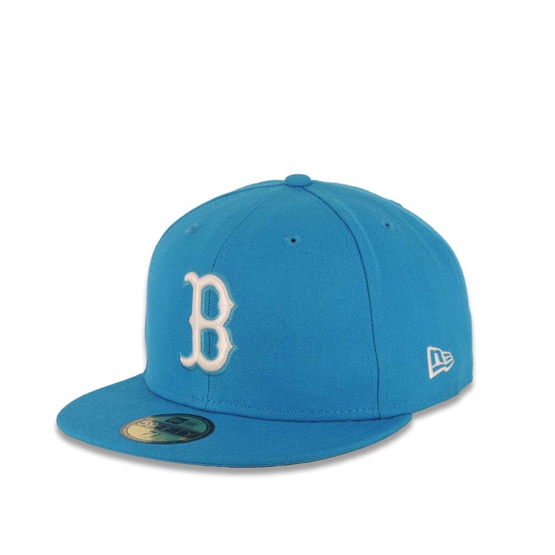 Boston Red Sox New Era MLB 59Fifty 5950 Fitted Cap Hat Turquoise Crown/Visor Black/White Logo