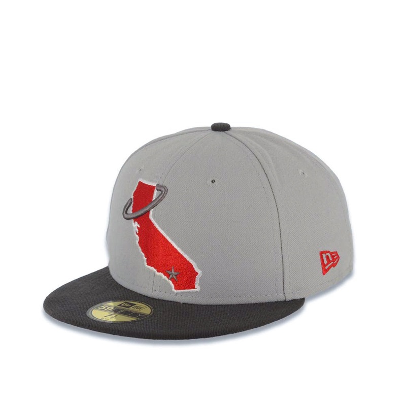 California Anaheim Angels New Era MLB 59FIFTY 5950 Fitted Cap Hat Gray Crown Dark Gray Visor Red/Dark Gray State Map Logo