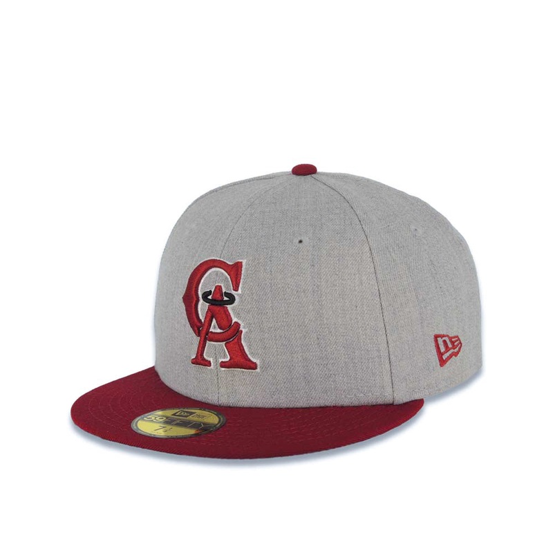 California Angels New Era MLB 59FIFTY 5950 Fitted Cap Hat Heather Gray Crown Cardinal Visor Cardinal/White/Black CA Logo