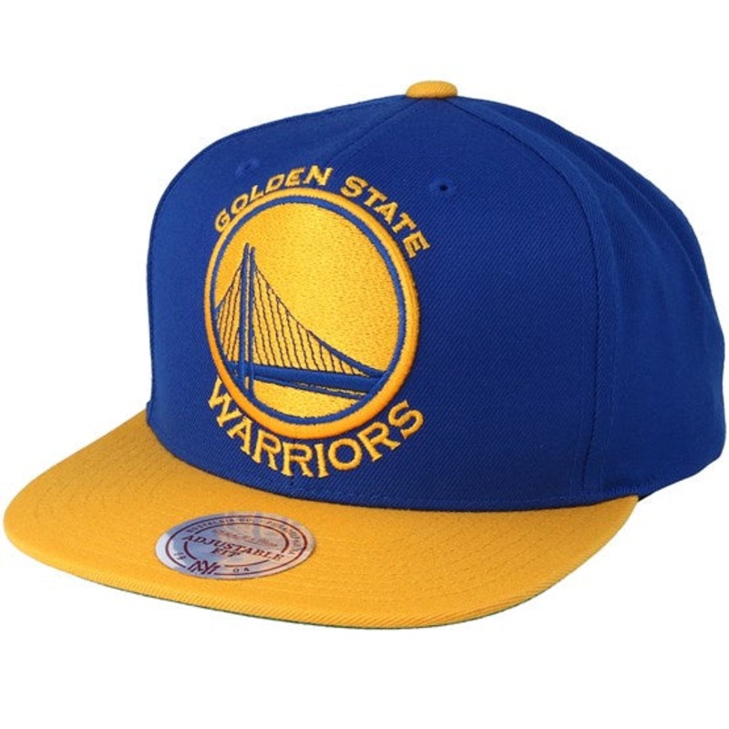 Golden State Warriors NBA Mitchell & Ness Men’s Royal/Gold XL Logo Two Tone Snapback