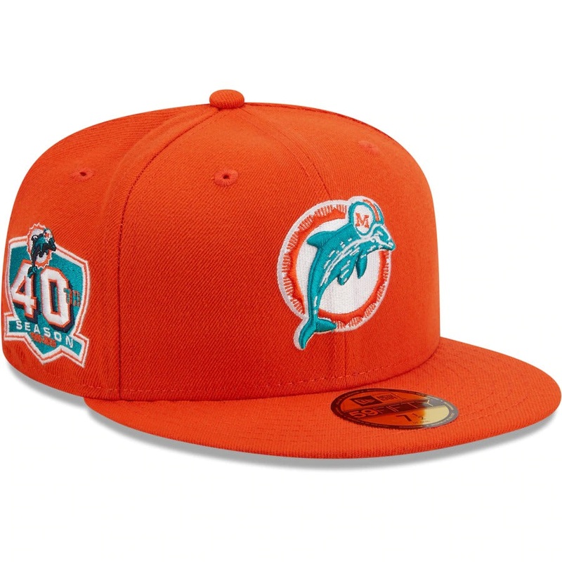 New Era Miami Dolphins Orange 40th Anniversary Patch Logo 59FIFTY Fitted Hat