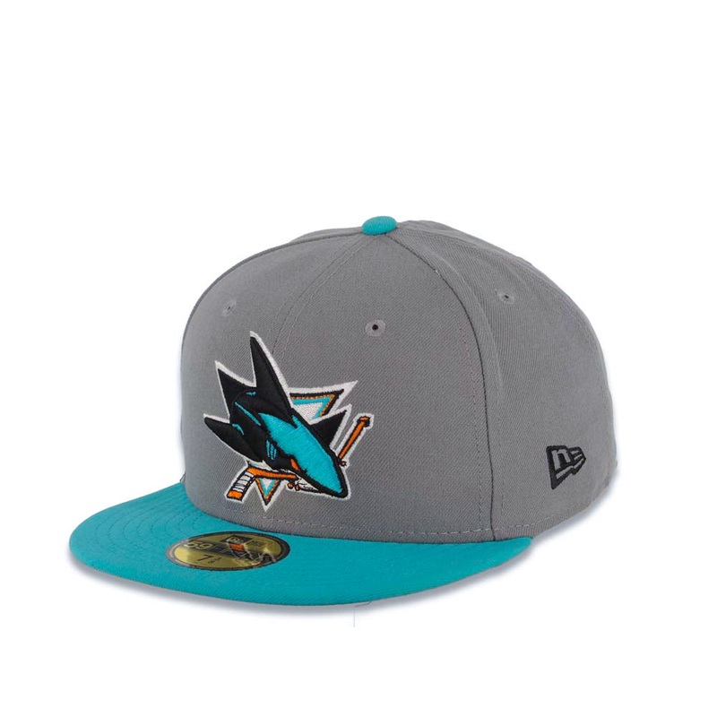 San Jose Sharks New Era NHL 59FIFTY 5950 Fitted Cap Hat Gray Crown Teal Visor Team Color Logo