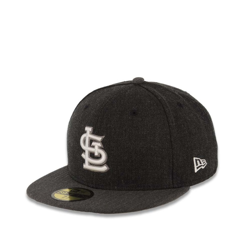 St. Louis Cardinals New Era MLB 59FIFTY 5950 Fitted Heather Cap Hat Black Crown Dark Gray Visor White/Dark Gray Logo