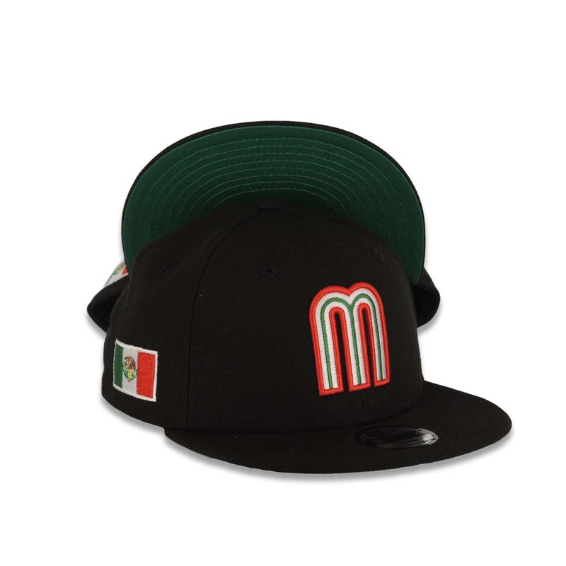 (Youth) Mexico New Era WBC World Baseball Classic 9FIFTY 950 Kid Snapback Cap Hat Black Crown/Visor Team Color Logo Green UV