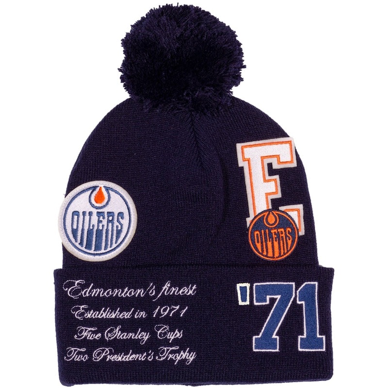 Edmonton Oilers NHL Mitchell & Ness Men’s Navy Graduation Cuff Pom Knit Hat