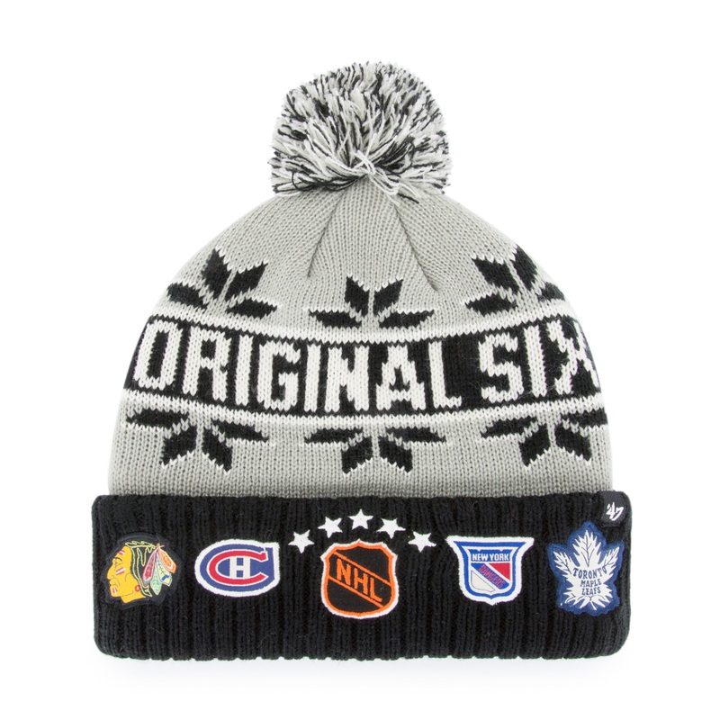 Original Six NHL 47 Brand Men’s Grey Rink Cuff Pom Knit Hat