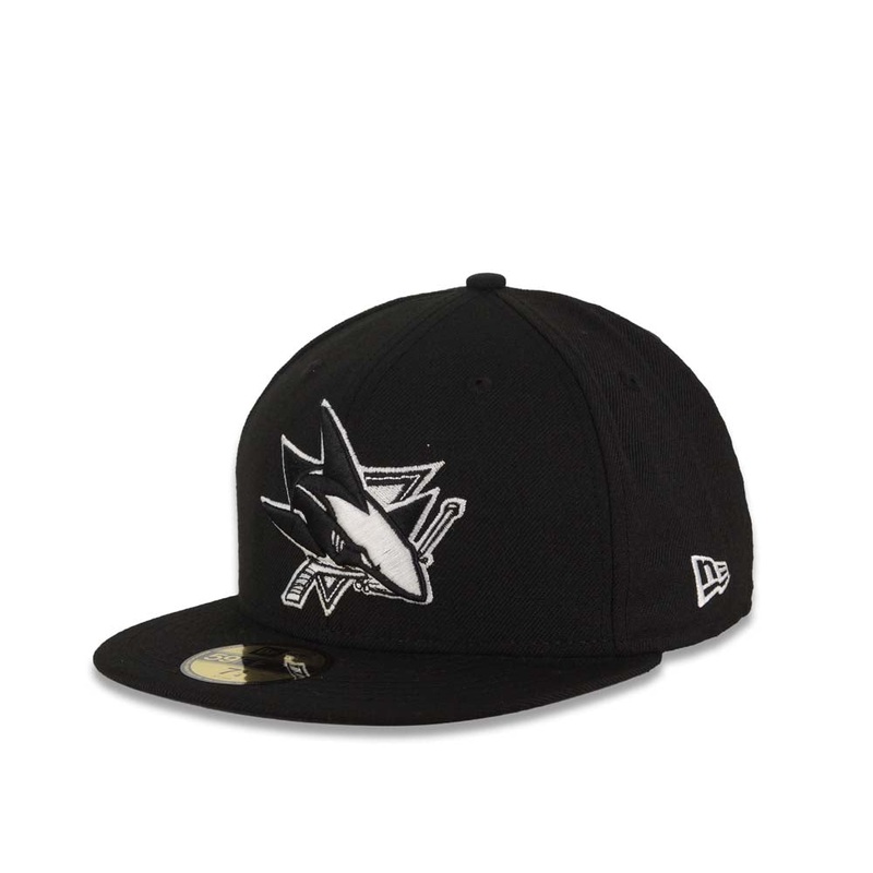 San Jose Sharks New Era NHL 59FIFTY 5950 Fitted Cap Hat Black Crown/Visor Black/White Logo