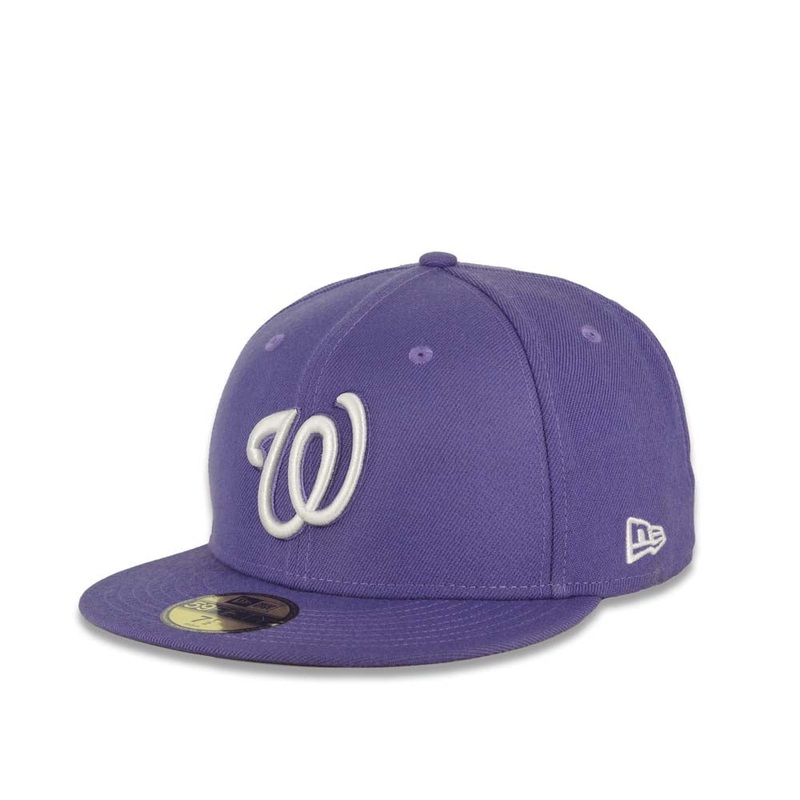 Washington Nationals New Era MLB 59FIFTY 5950 Fitted Cap Hat Purple Crown/Visor White Logo