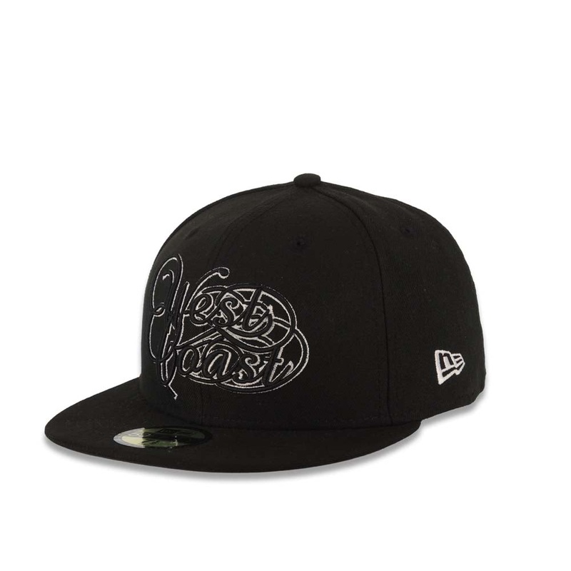 West Coast New Era 59FIFTY 5950 Fitted Cap Hat Black Crown/Visor Black/White Script Logo