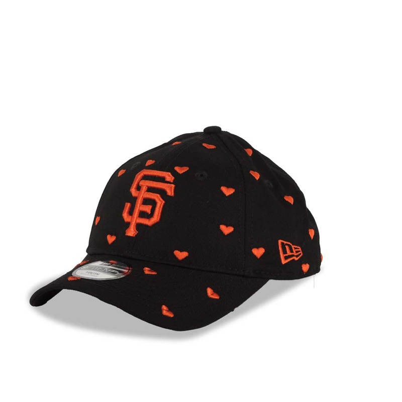 (Youth) San Francisco Giants New Era 9FORTY 940 Kid Adjustable Cap Hat Black Crown/Visor Orange Logo with Hearts (Lovely Fan)