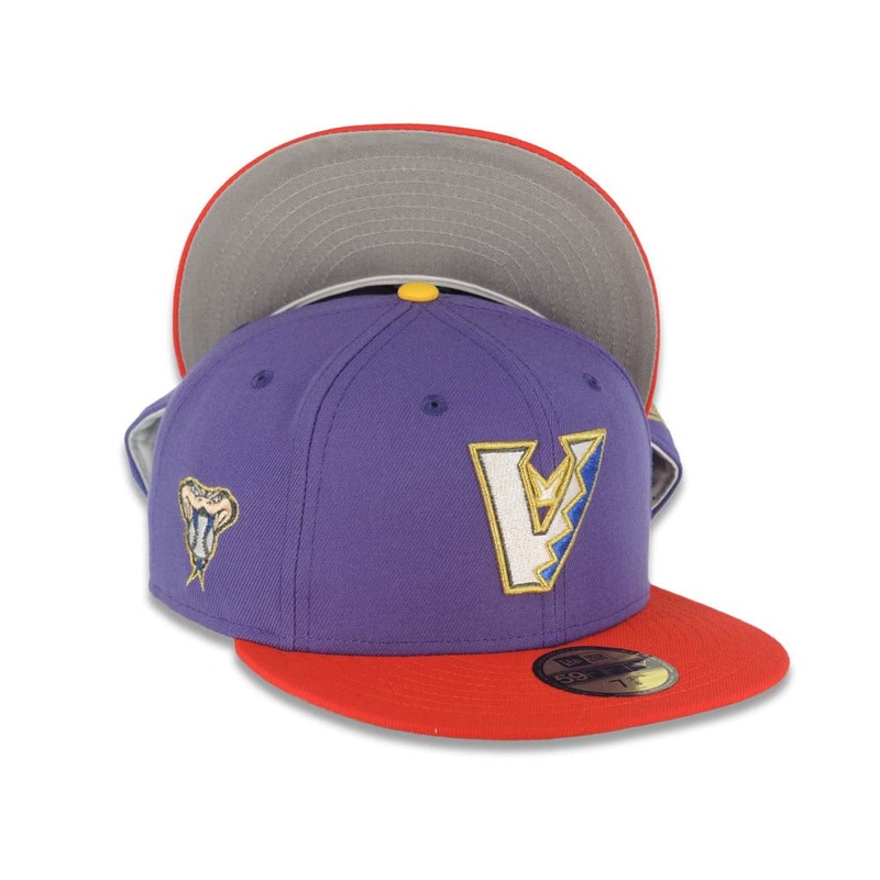 Arizona Diamondbacks New Era MLB 59FIFTY 5950 Fitted Cap Hat Light Purple Crown Red Visor White/Blue Logo Snake Head Side Patch Gray UV
