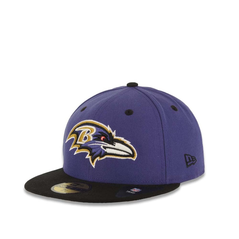 Baltimore Ravens New Era NFL 59FIFTY 5950 Fitted 2-Tone Cap Hat Purple Crown Black Visor Black Logo