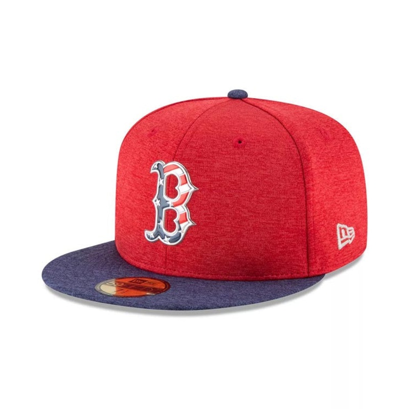 Boston Red Sox New Era MLB 59FIFTY 5950 2017 4th Of July Fitted Cap Hat Red Crown Navy Blue Visor Red/White/Blue Logo