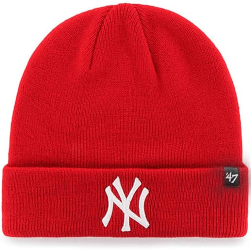 New York Yankees ’47 Brand MLB Cuffed Knit Beanie Hat Red Crown/Visor White Logo