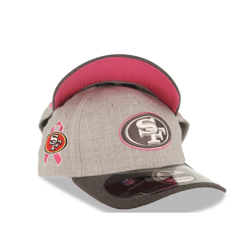 San Francisco 49ers New Era 39THIRTY 3930 Flexfit Breast Cancer Awareness Cap Hat Gray Crown Dark Gray Visor Pink/Gray Logo