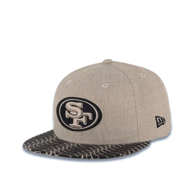 San Francisco 49ers New Era NFL 59FIFTY 5950 Fitted Heather Cap Hat Gray Crown Black Visor Team Color Logo Snake Vizer