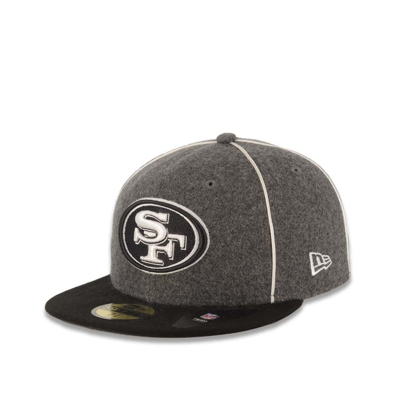 San Francisco 49ers New Era NFL 59FIFTY 5950 Fitted Piping Melton Cap Hat Dark Gray/Black Crown Black Visor Team Color Logo