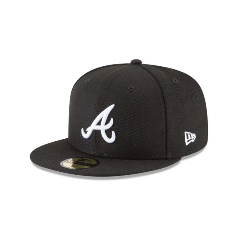 Atlanta Braves MLB New Era Men’s Black White 59Fifty Basic Fitted Hat