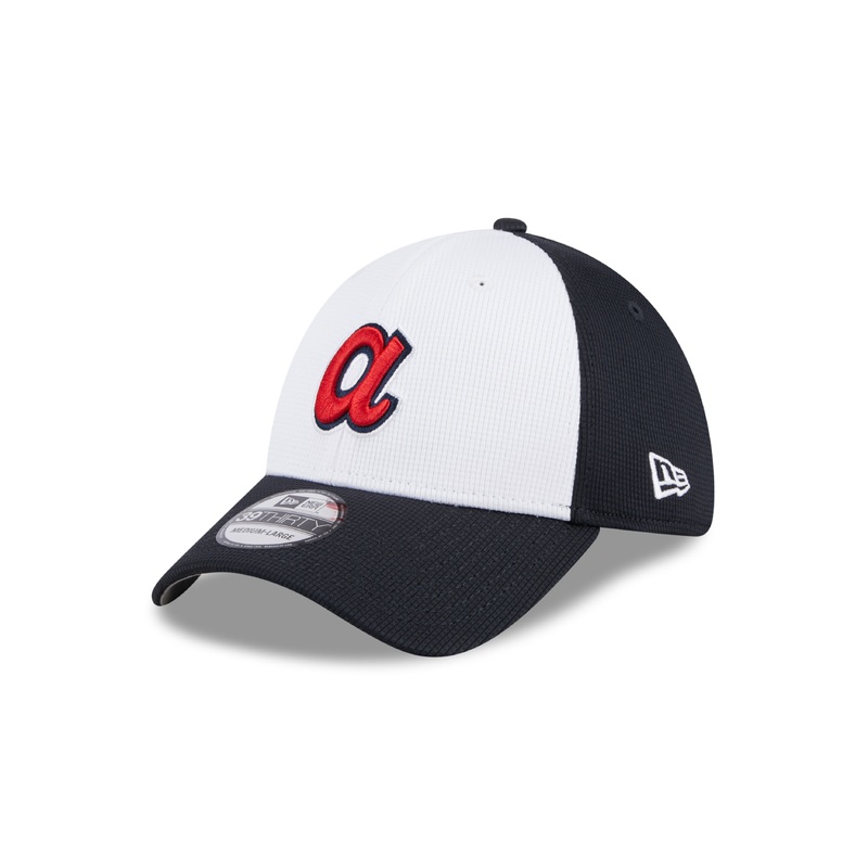 Atlanta Braves MLB New Era Men’s White/Royal Blue 39Thirty 2024 Batting Practice Stretch Fit Hat