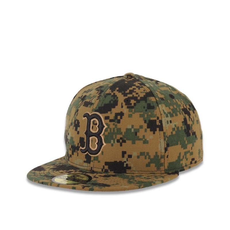 Boston Red Sox New Era MLB 59FIFTY 5950 Fitted Cap Hat Digital Camo/Black Crown/Visor Team Color Logo