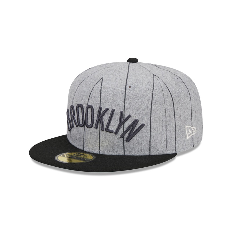 Brooklyn Nets NBA New Era Men’s Grey 59Fifty Heather Pinstripe Fitted Hat
