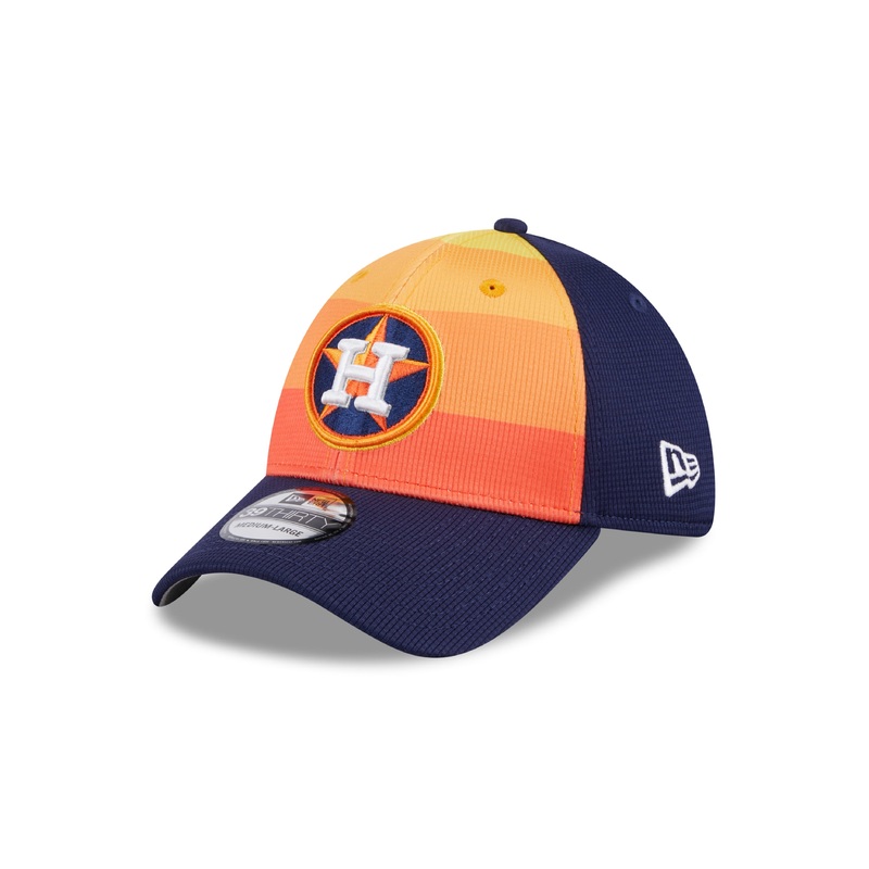 Houston Astros MLB New Era Men’s Orange/Navy 39Thirty 2024 Batting Practice Stretch Fit Hat