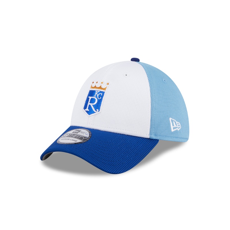 Kansas City Royals MLB New Era Men’s White/Light Blue 39Thirty 2024 Batting Practice Stretch Fit Hat