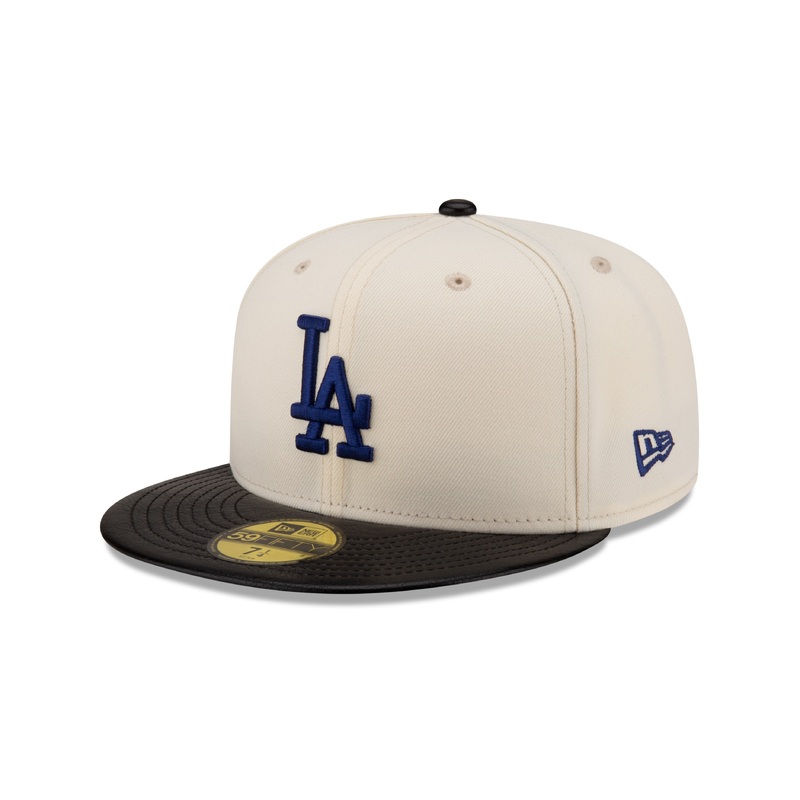 Los Angeles Dodgers MLB New Era Men’s Off-White 59Fifty Game Night Leather Visor Fitted Hat