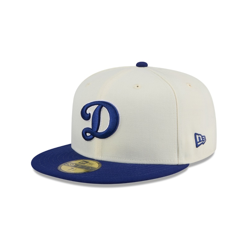 Los Angeles Dodgers MLB New Era Men’s Off-White/Navy 59Fifty 2024 Evergreen Fitted Hat