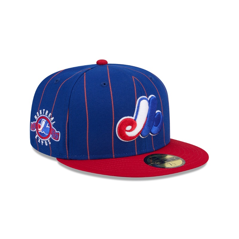 Montreal Expos MLB New Era Men’s Royal Blue/Red 59Fifty Cooperstown Pinstripe Fitted Hat